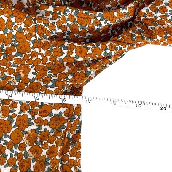 Storia Orange Floral Print Long Sleeve Button Front flowy Mini Dress Size Small - Picture 5 of 6